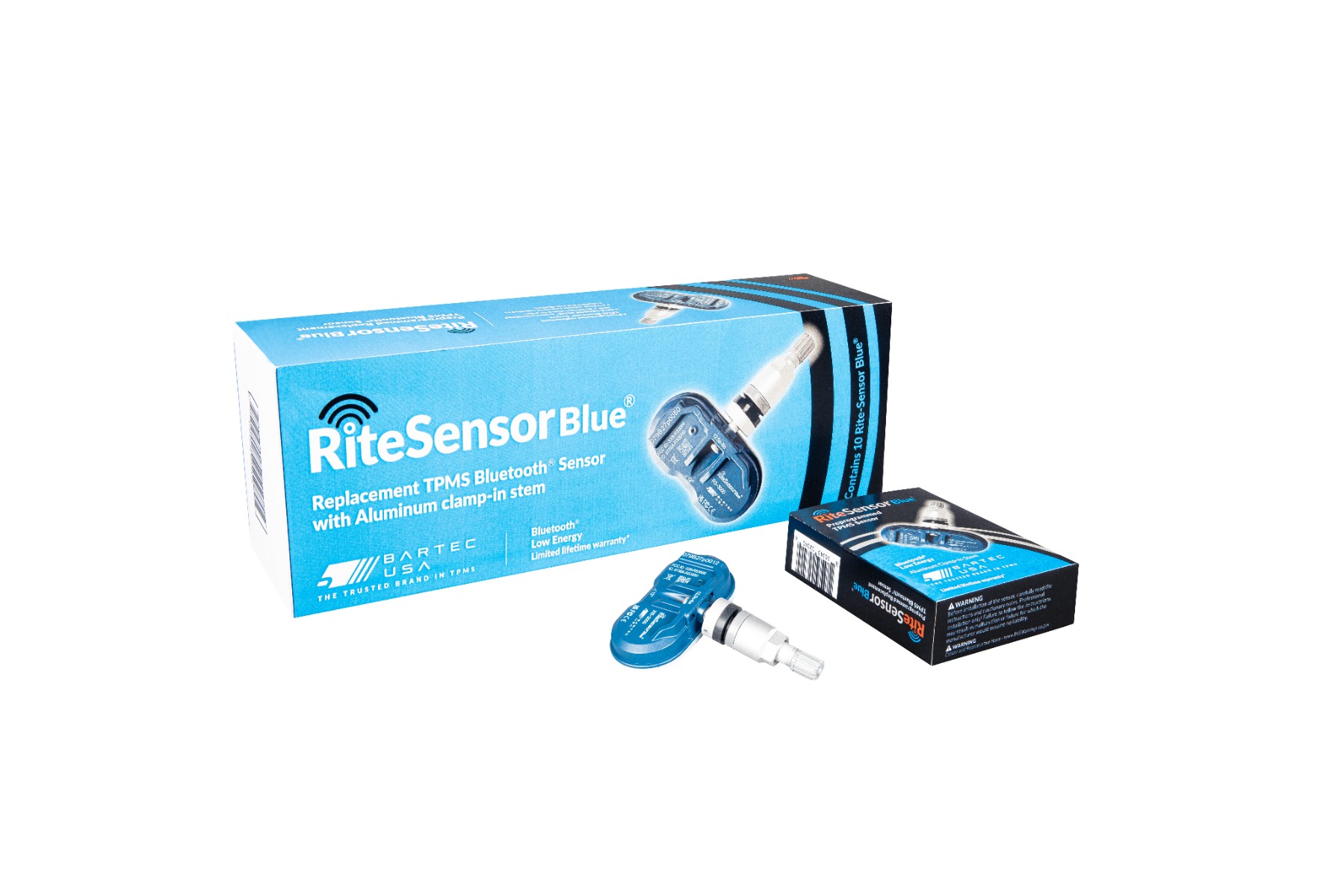 RITE-SENSOR Blue - TPMS Sensor for Bluetooth TPMS w/Aluminum clamp-in valve stem, box of 10 RITE-SENSOR Blue - TPMS Sensor for Bluetooth TPMS w/Aluminum clamp-in valve stem, box of 10