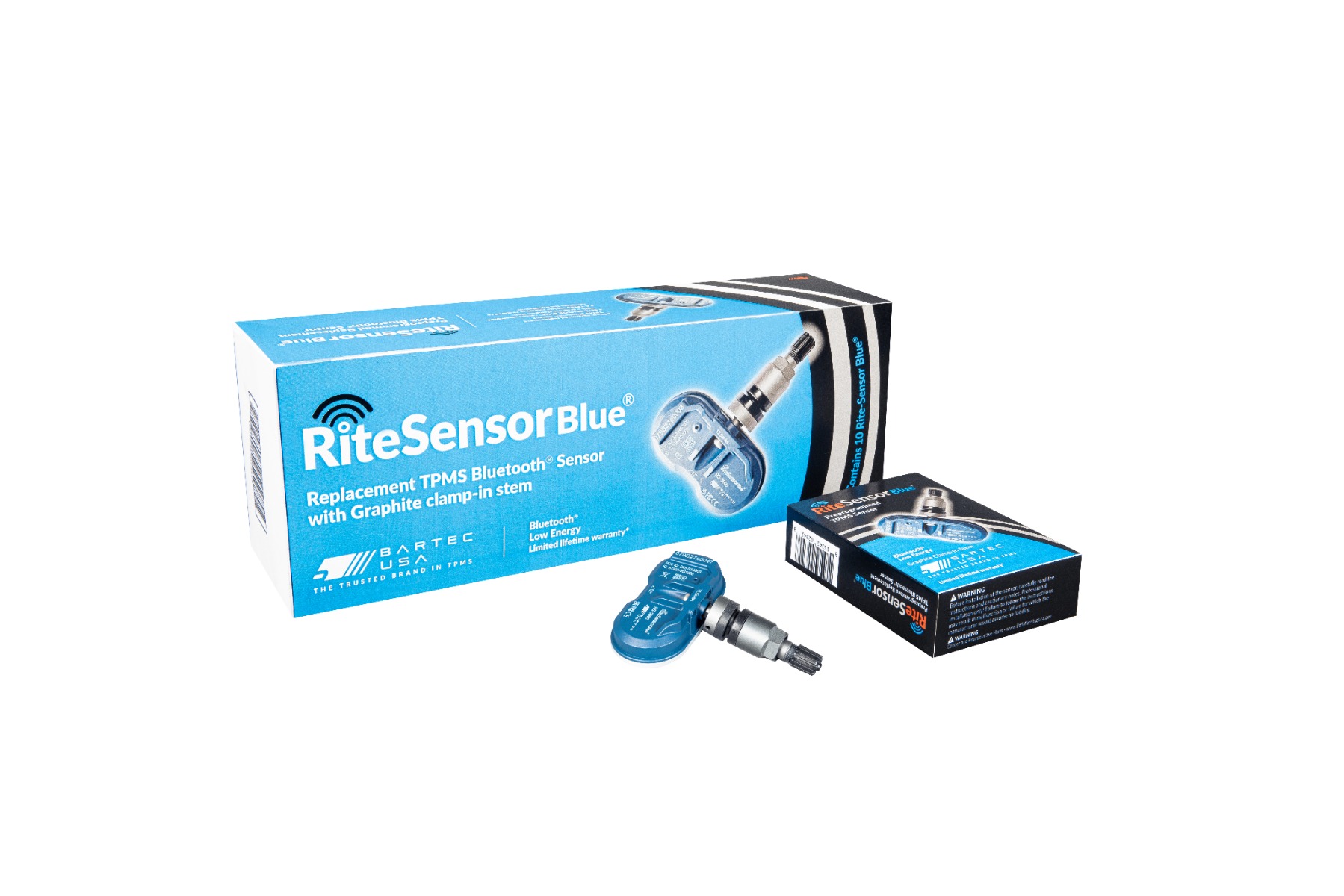 RITE-SENSOR Blue - TPMS Sensor for Bluetooth TPMS w/Graphite Aluminum clamp-in valve stem, box of 10 RITE-SENSOR Blue - TPMS Sensor for Bluetooth TPMS w/Graphite Aluminum clamp-in valve stem, box of 10